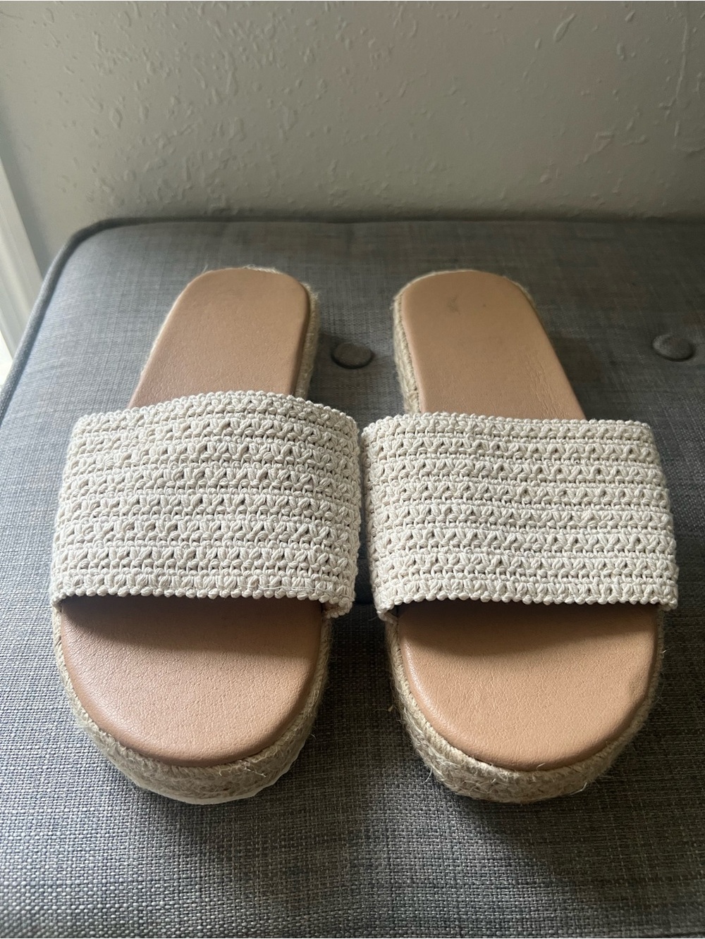 Amazon Women's Slide Sandals in Cream Woven Upper